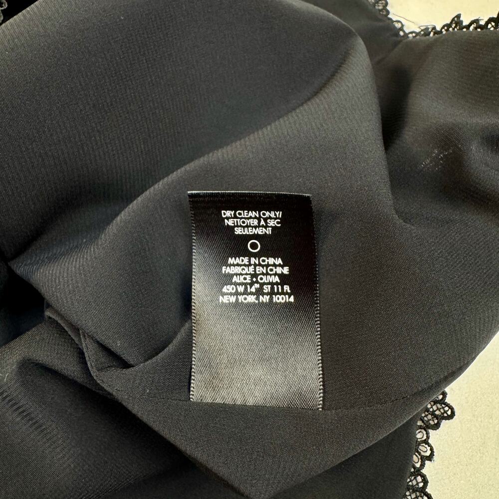 Alice + Olivia Lennon Black Lace Mini Dress Scalloped Cocktail Sz 4 Coquette - Picture 13 of 16